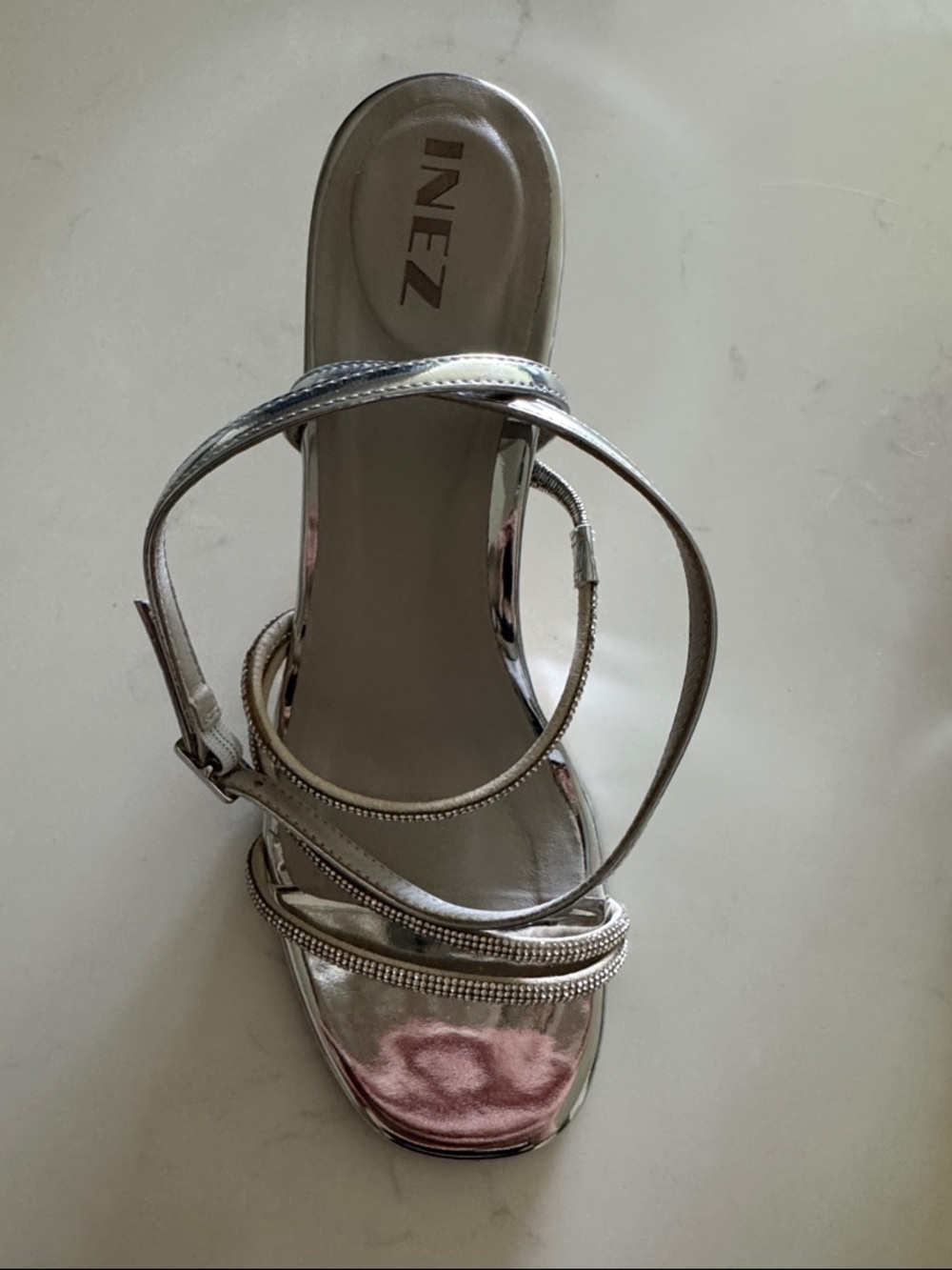 Inez Sofia Crystal Silver Strappy Women's Heels in Size 7.5 - Picture 3 of 15